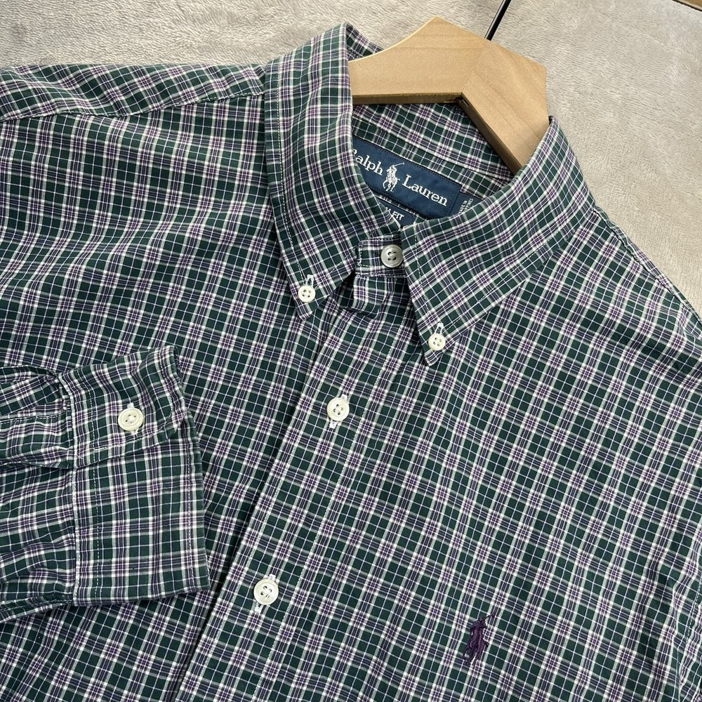 Ralph Lauren Button Down Shirt Mens L Green Purple Custom Fit Long Sleeve